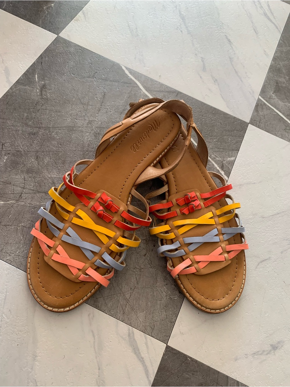 Madewell Multicolor Woven Strappy Sandals - Red, Yellow, Blue, Coral